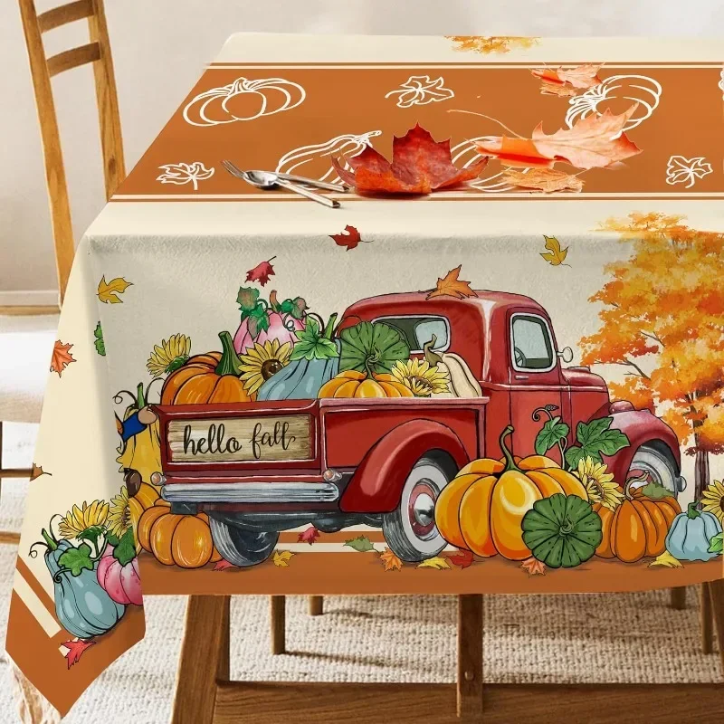 Autumn Truck Pumpkin Gnome Pattern Tablecloth for Rectangular Party Dinner Table Decoration Thanksgiving Tablecloth Holiday Gift