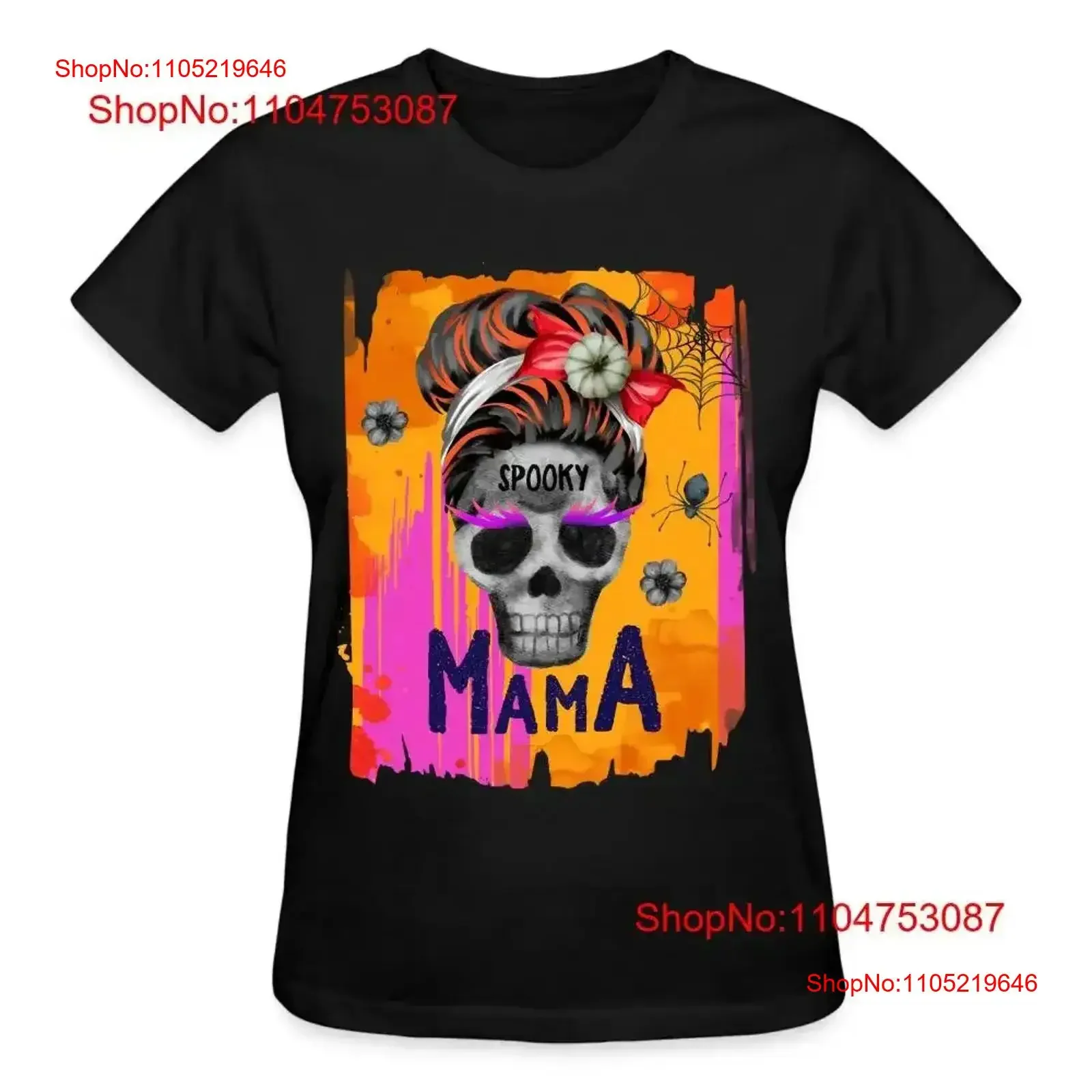 Spooky MaMa Skull Head Women's Halloween T Shirt vintage Washed Casual designer clothes homme fashion Top For Everyday Wear