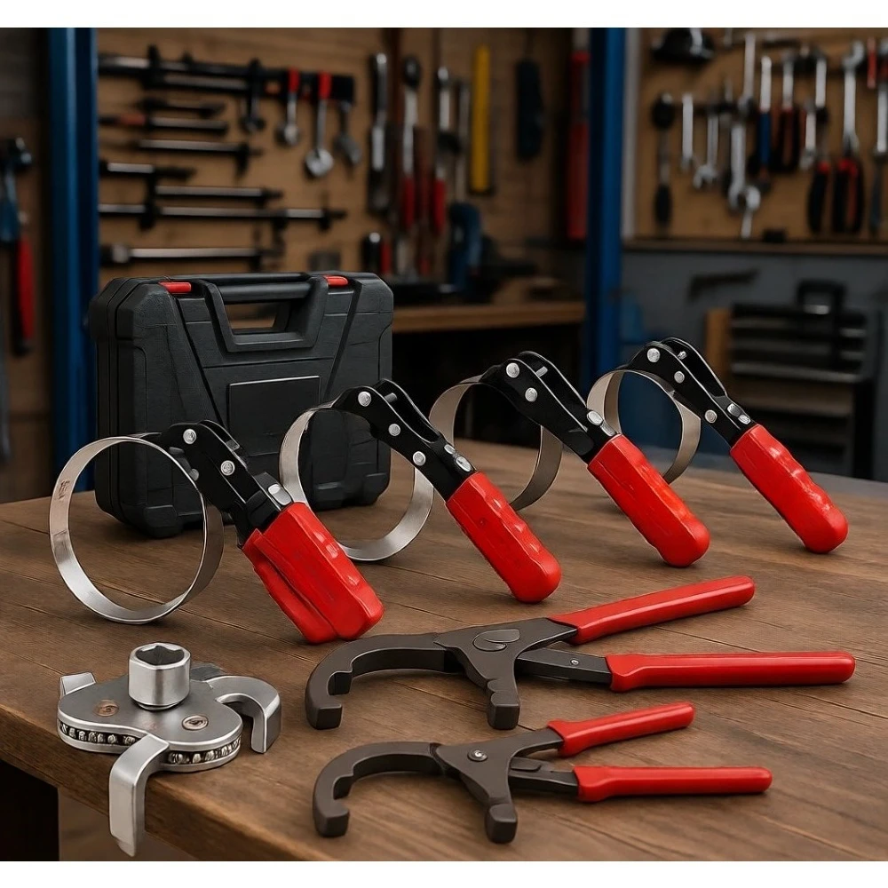 

Adjustable Swivel Oil Filter Wrench Set 7 Piece 70 to 133mm 9 and 12 Inch Pliers 3 Jaw Removal Tool for Auto Repair