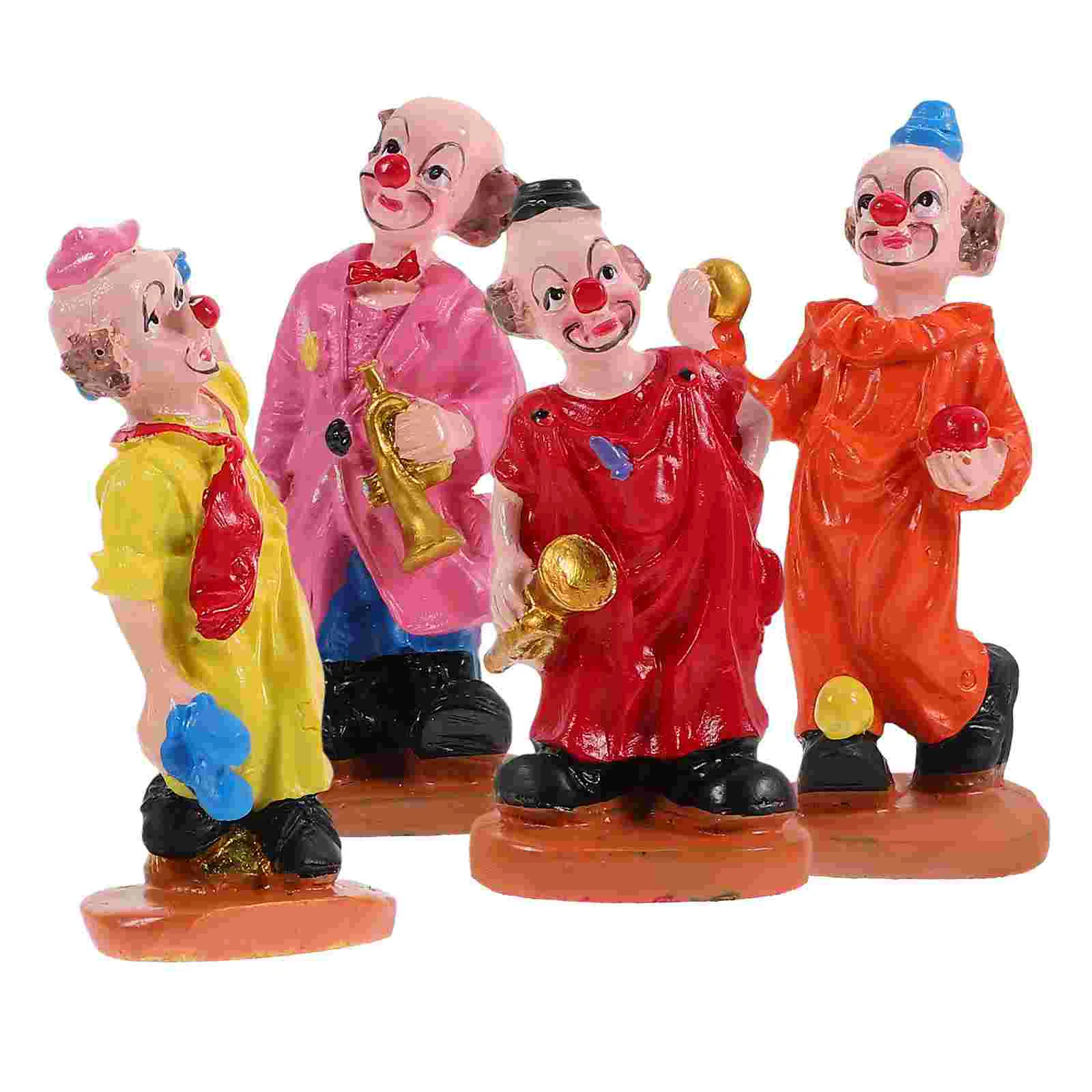 4 Pcs Clown Ornament Model Sand Tray Miniatures Creative Car Toy Crafts Play Therapy Toys for Counselors Resin Figurine Child