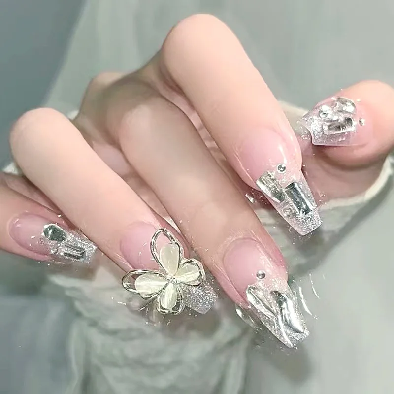 

Press on Acrylic Fake Nails Set with Glue High Quality Handmade Nail Extension French Tips Woman False Short Nails Press Ons