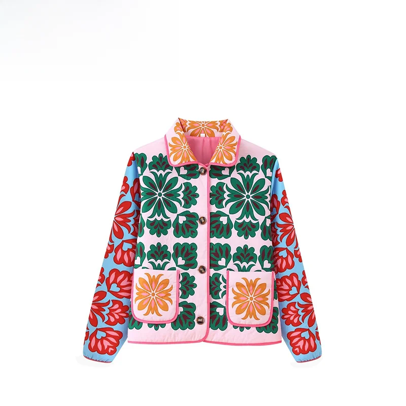 

Модное хлопковое пальто-куртка с принтом, новинка 2025 года, женская уличная одежда, удлиненный рукав, стандартный крой, осенняя верхняя одежда