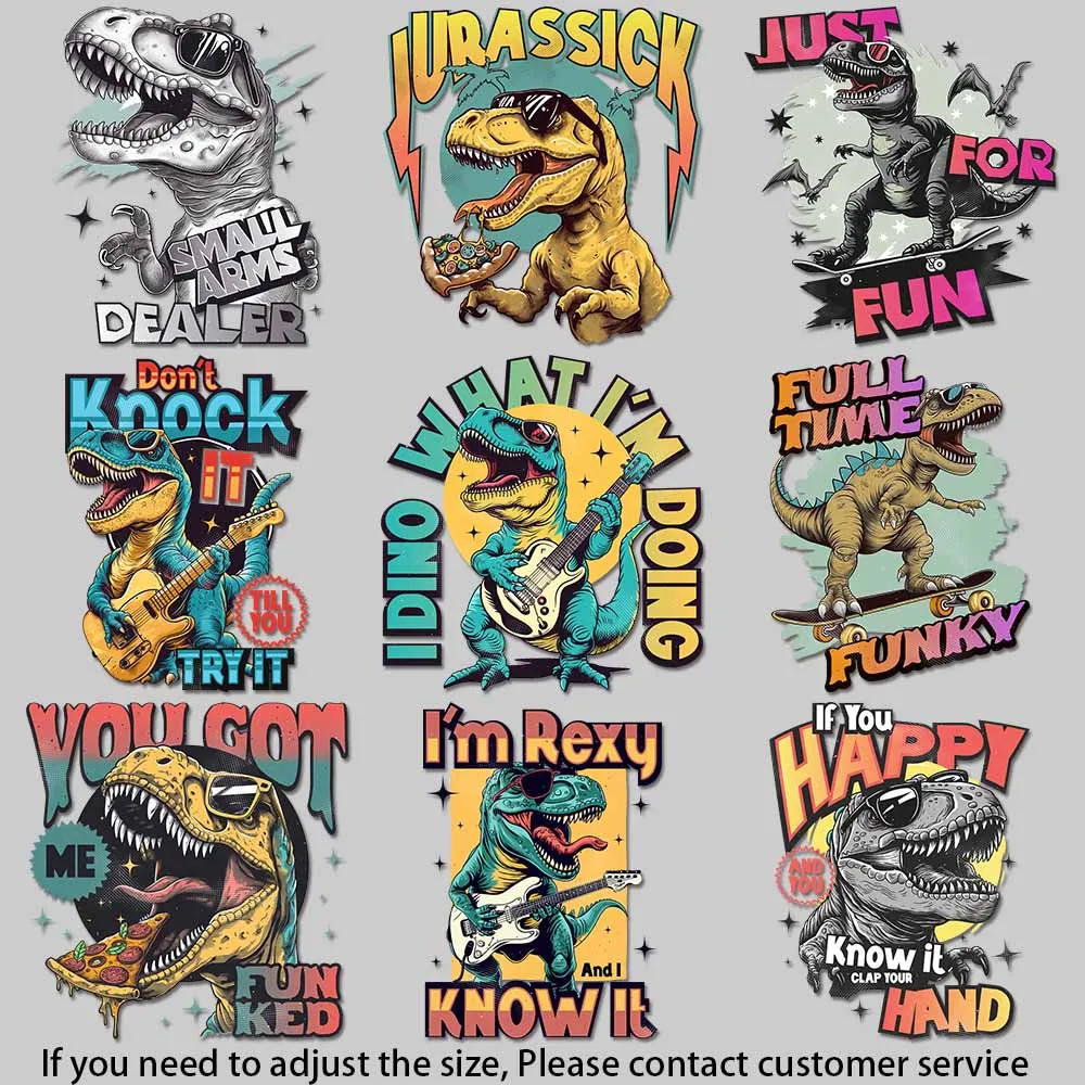 Cool Retro Dino Graphics Hip-Hop style Iron-on Transfers for Clothing High-Quality Washable Prints DIY Decoration