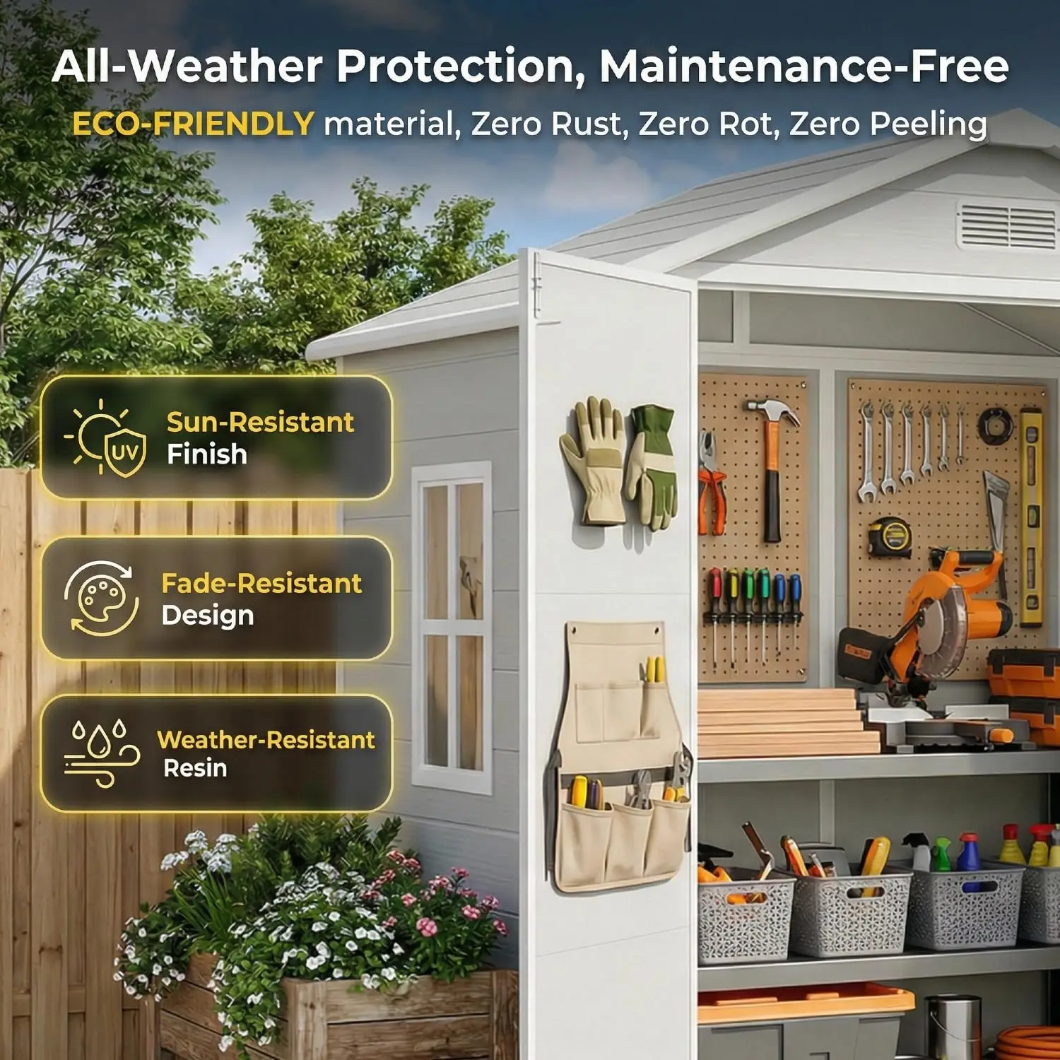 Resin Storage Shed with Floor, Outdoor Plastic Garden Tool Shed 6x4.4 FT Grey, Customized - view 5