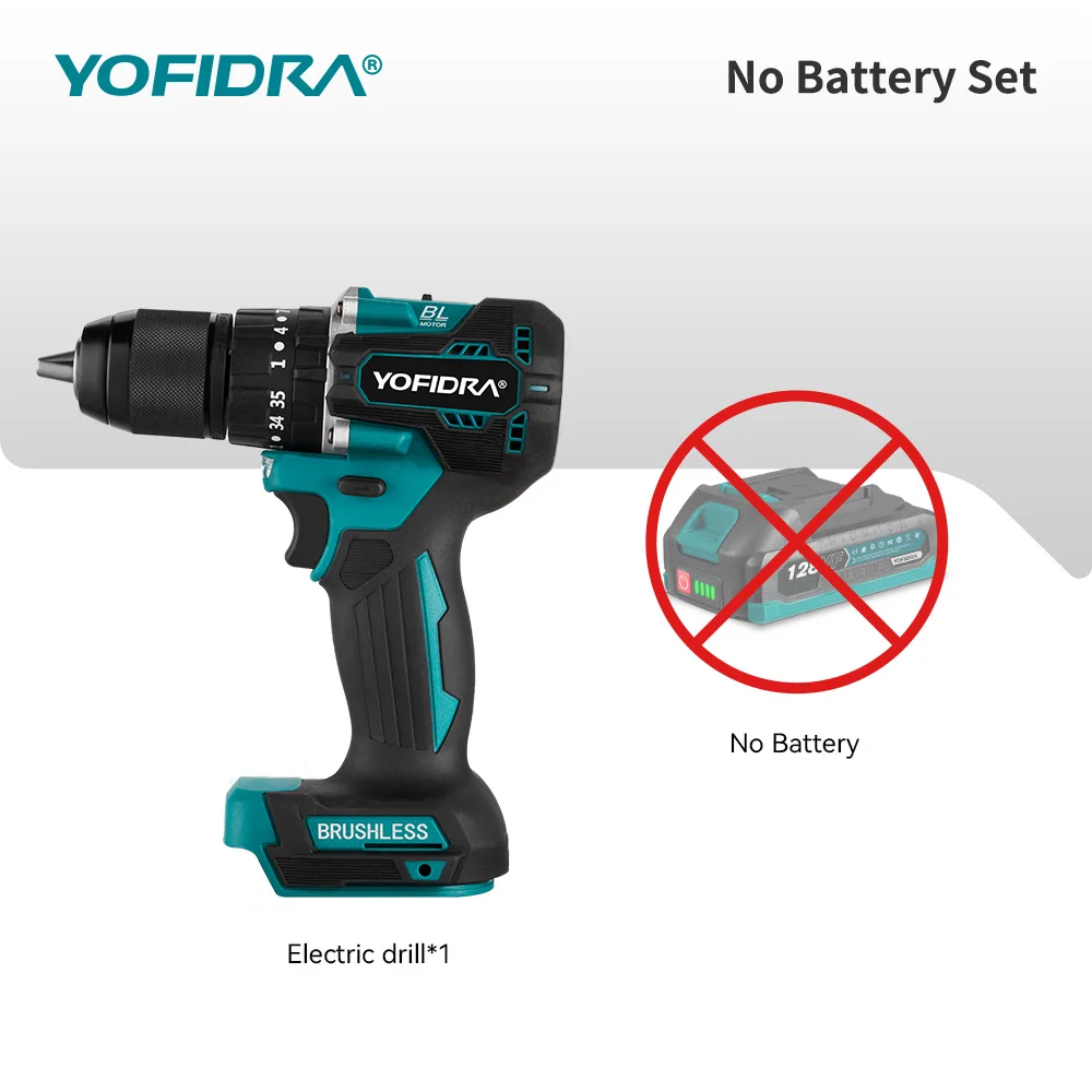YOFIDRA 13mm 35 + 3 Drehmoment Bürstenlosen Elektrischen Schlagbohrmaschine Akku-Effiziente Elektrische Schraubendreher Werkzeug Für Makita Batterie pin