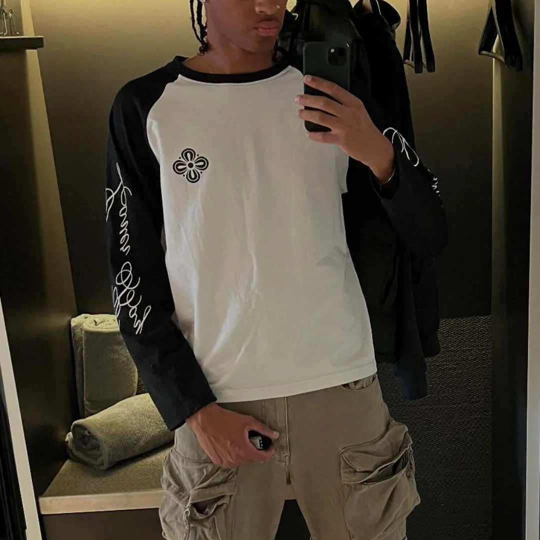 

Американская уличная одежда в стиле осень-зима унисекс хип-хоп с графическим принтом и буквенным принтом негабаритная футболка с длинными рукавами