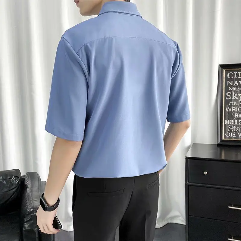 2025 Summer New Men's Short-sleeved Business Shirt Professional Iron-free Formal Wear High-end Ice Silk
