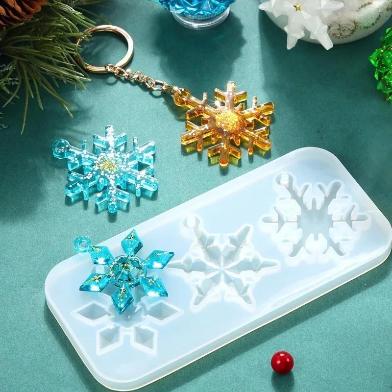 2 Stück 3D Schneeflocken-Anhänger Silikonform DIY Bastelset für Halsketten Ohrringe Anhänger Weihnachtsdekoration Epoxidharz Gießform