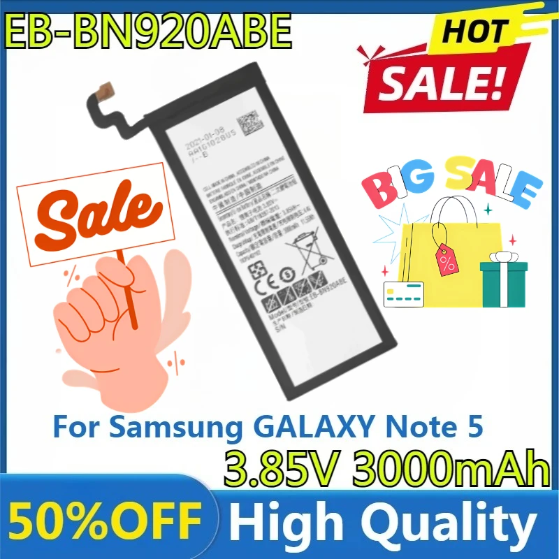 

Для Samsung GALAXY Note 5 Аккумулятор N9200 N920t Project Noble N920c Note5 SM-N9208 N9208 Новый аккумулятор 3,85 В 3000 мАч EB-BN920ABE