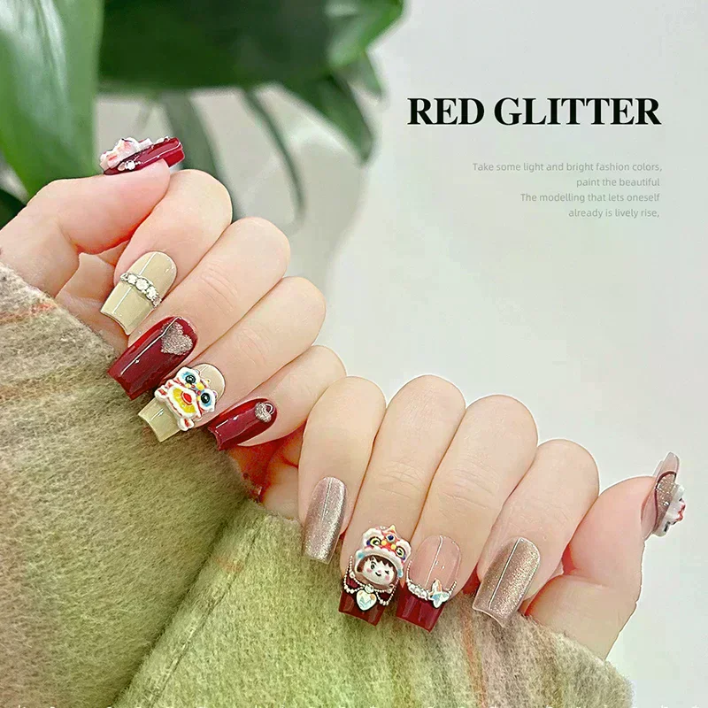 20PCS New Year Cute Lion Dance Nail Art Decor Stereoscopic Mixed Loading Decoration Nail Patches