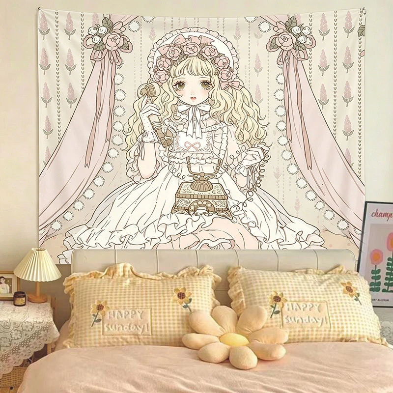 VIKAMA Lolita Girl Blowing Bubbles Tapestry Wall Hanging, 6 Designs, Wall Decor for Bedroom Living Room Dorm