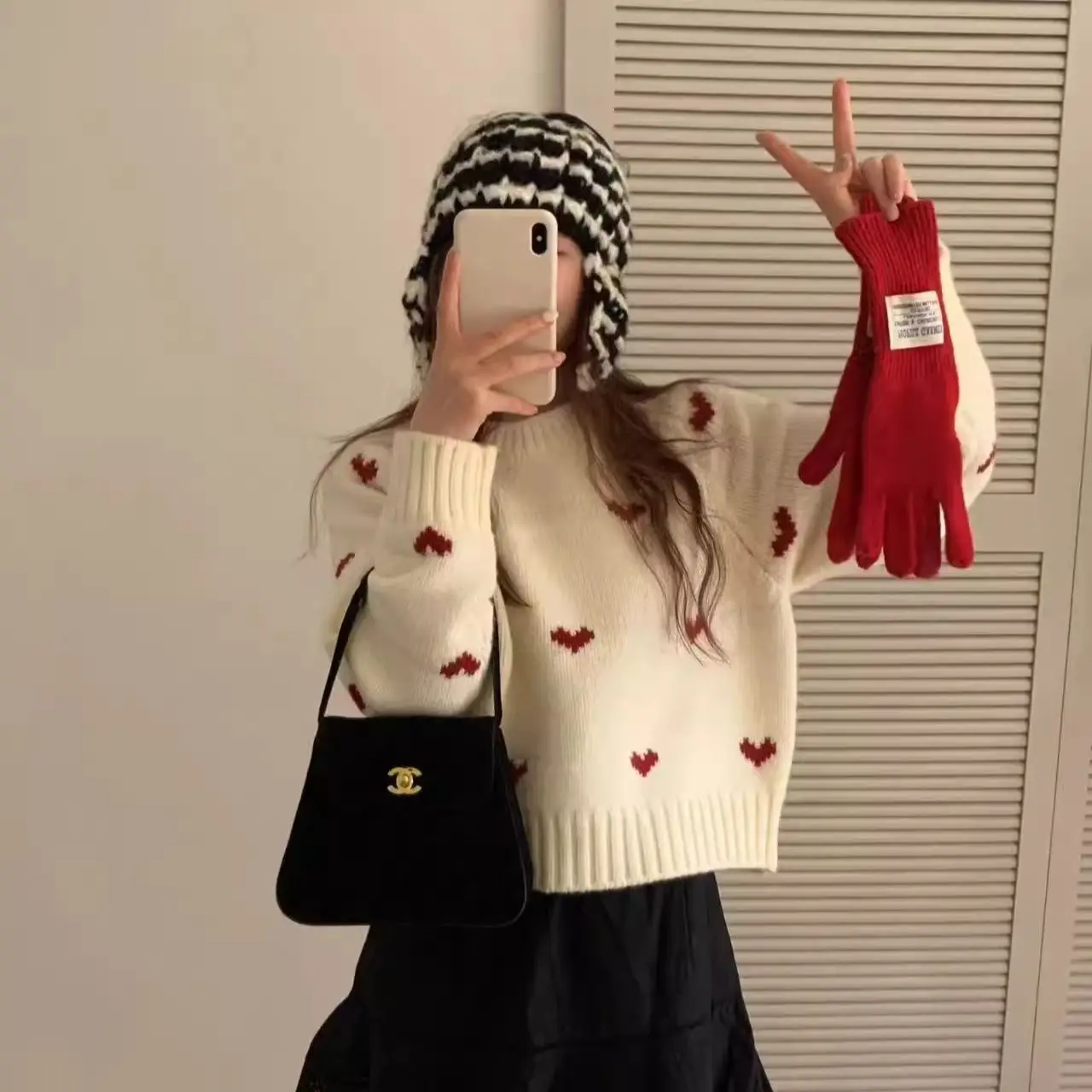 Love jacquard sweater for women in autumn and winter, loose, soft, lazy, high-end  short knitted sweater for little people