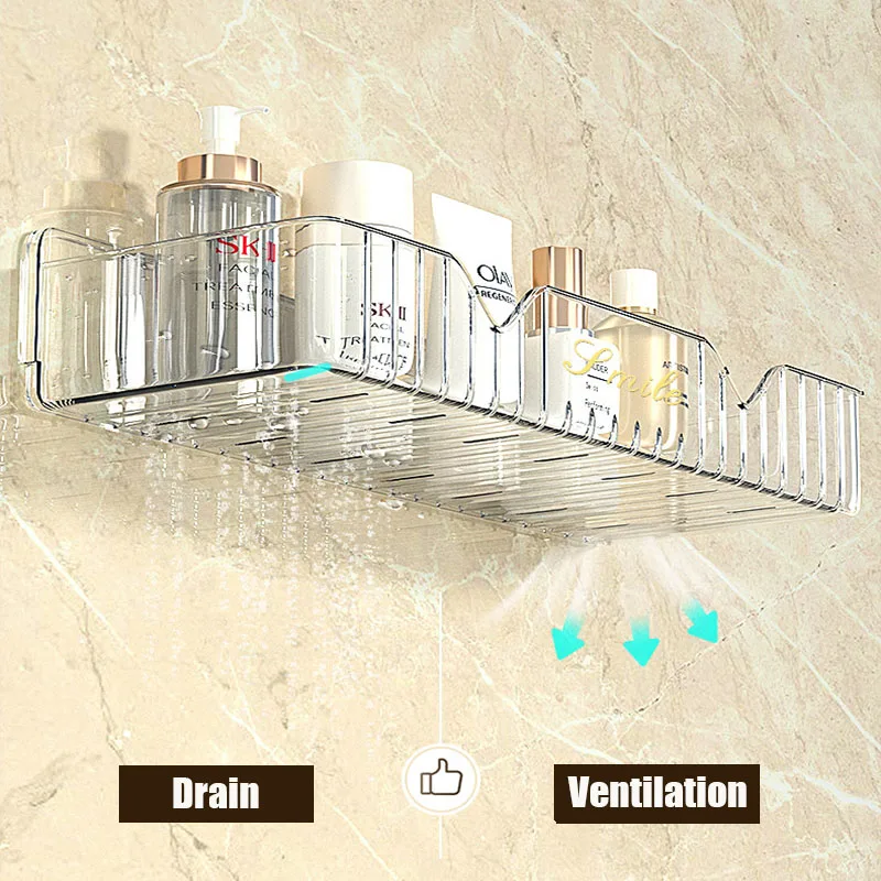 Wall-mounted Bathroom Shelves Light Luxury Toilet Storage Rack Shower Shampoo Holder No-Drill Corner Shelf Bathroom Accessories