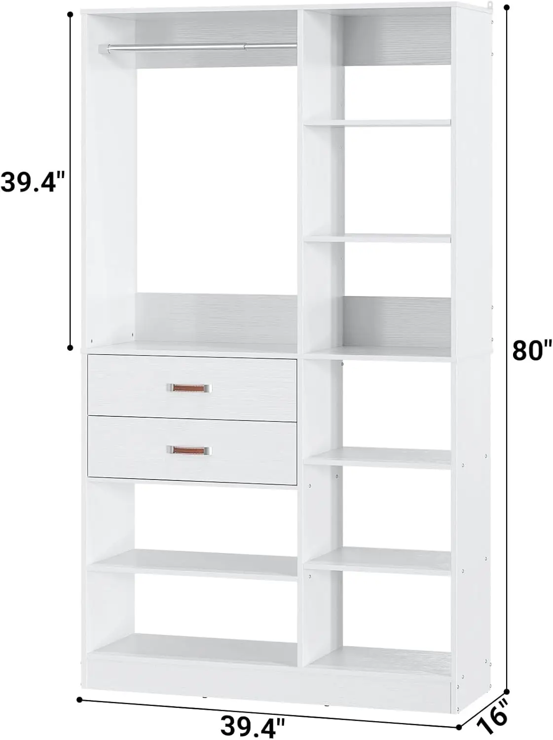 Vrijstaand Kastsysteem, 40 Inch Stand-Alone Kledingkast Met 10 Planken, 80 ''In Hoogte Verstelbaar Stoffen Kledingrek Met 2 Woo