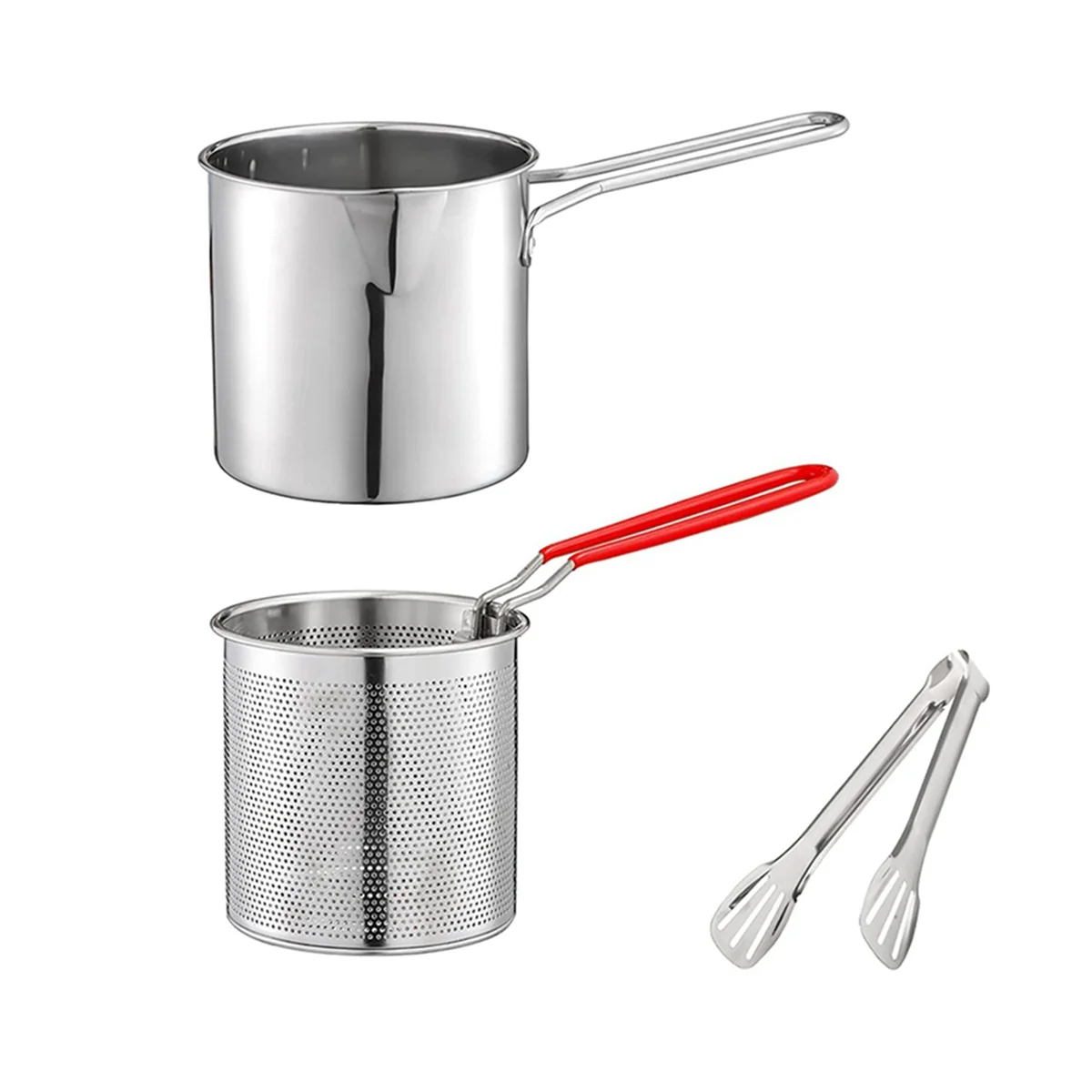 Deep Frying Pot with Strainer Basket Tong Stainless Steel Japanese Tempura Frying Pot for French Fries Chicken