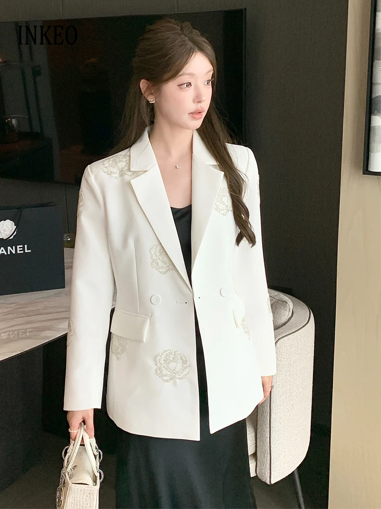 

Роскошный блейзер со стразами и бисером, тонкий женский белый весенне-осенний высококачественный пиджак с длинными рукавами, женская новинка 2026, INKEO 5O118