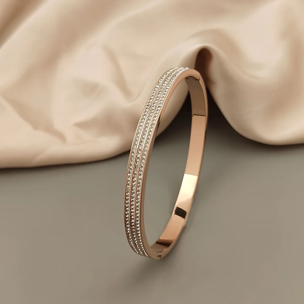 Classic Gypsophila Zircon Stainless Steel Gold Plated Bracelet, High Quality Silver Bracelet for Women, Wedding Party Jewelry