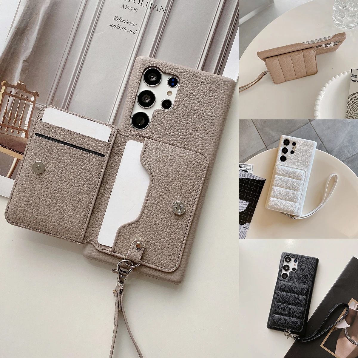 Luxury Lanyard Wallet Case For Samsung Galaxy S21 FE S22 S23 Plus Note 20 Ultra A52 A53 A54 5G Lichee Pattern Leather Cover