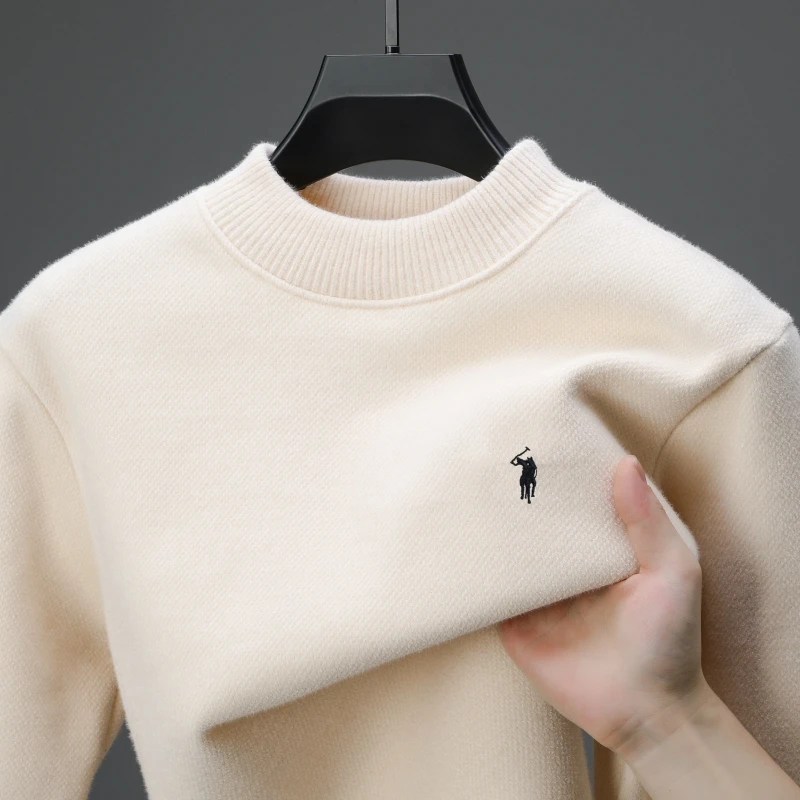 Designer luxurious brand men's warm sweater comfort plush new fashion casual round neck high-end horse embroidery Paul pullover