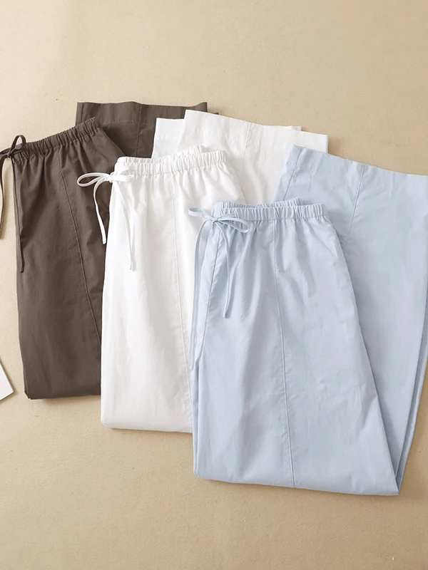 Authentic Autumn 2026 Women's High Waist Wide Leg Cotton Linen Loose Elastic Waist Casual Pants Simple Style Casual Style