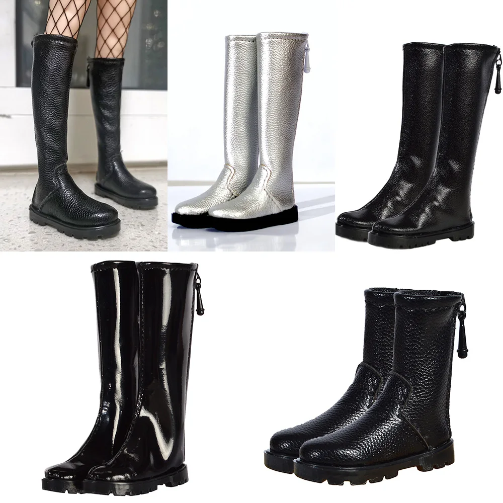 1/6 Scale Fashion Female Figure Long Leather Boots Hollow Heels Mid High Boots Zipper Shoes for 12'' Big Feet S28 29 42 43 Body