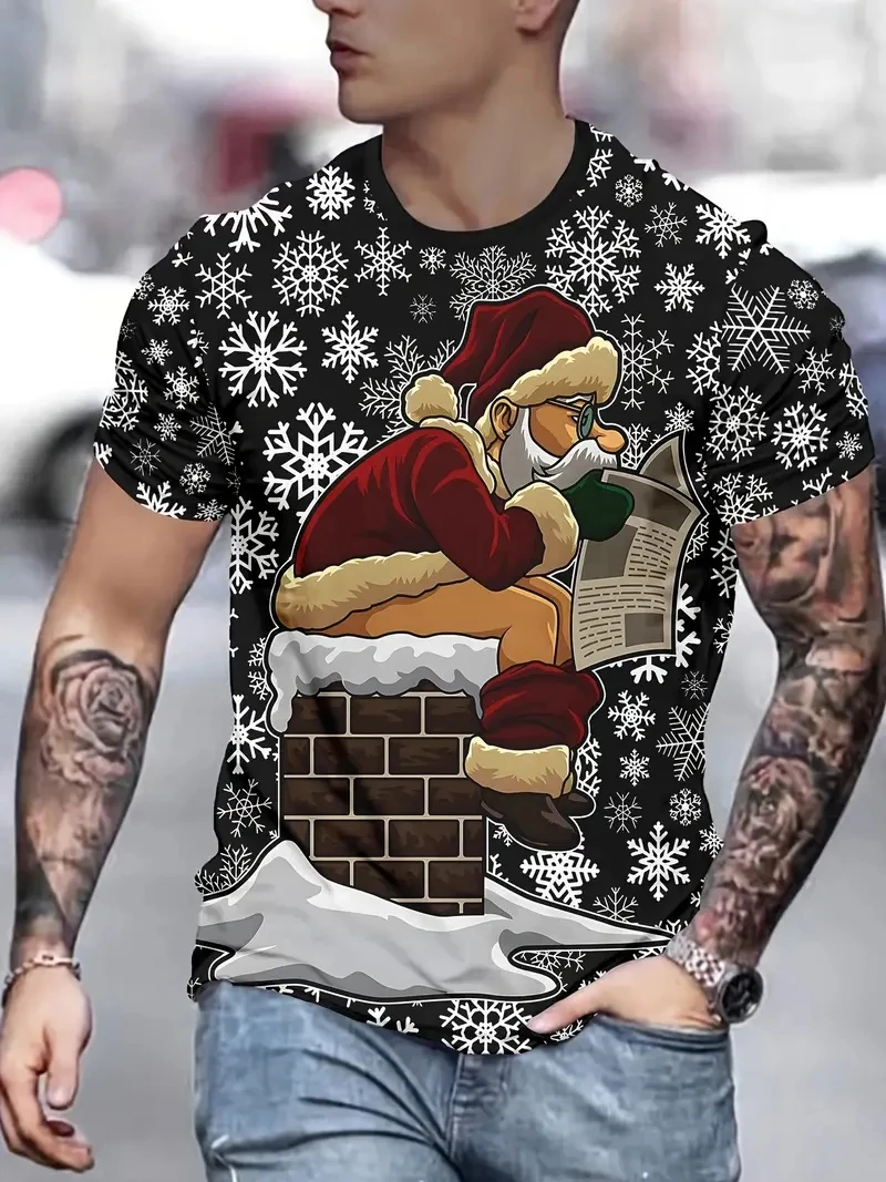 

Мужская футболка больших размеров с 3D праздничным рождественским принтом и короткими рукавами, свободная и повседневная, мягкая и удобная, дышащая, для спорта на открытом воздухе