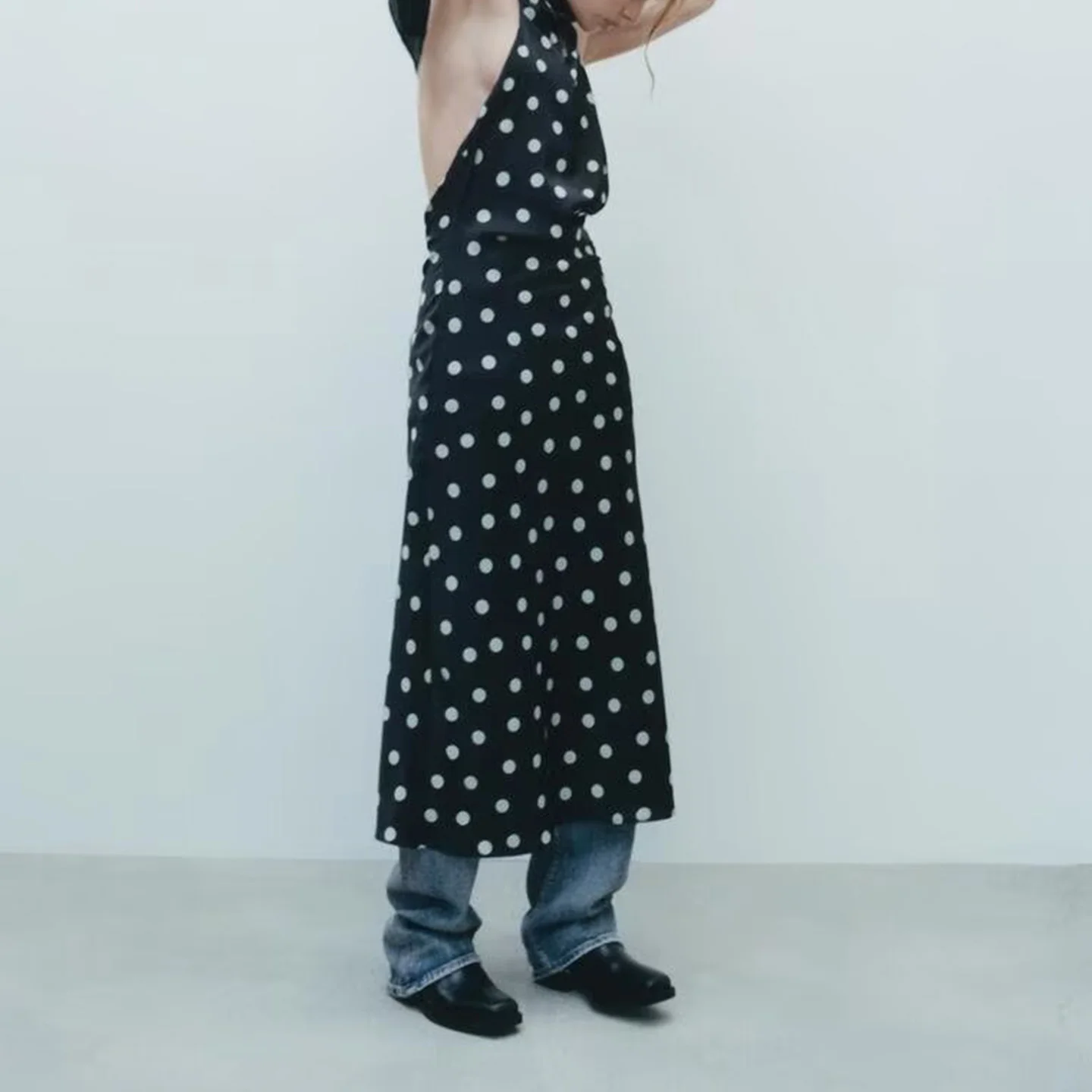 Z المرأة ميدي الدكتور الحرير الساتان الملمس القمر نمط عاصف يشعر طويل Sve ارتداء اليومي السيدات Faion مجموعة الخريف #2