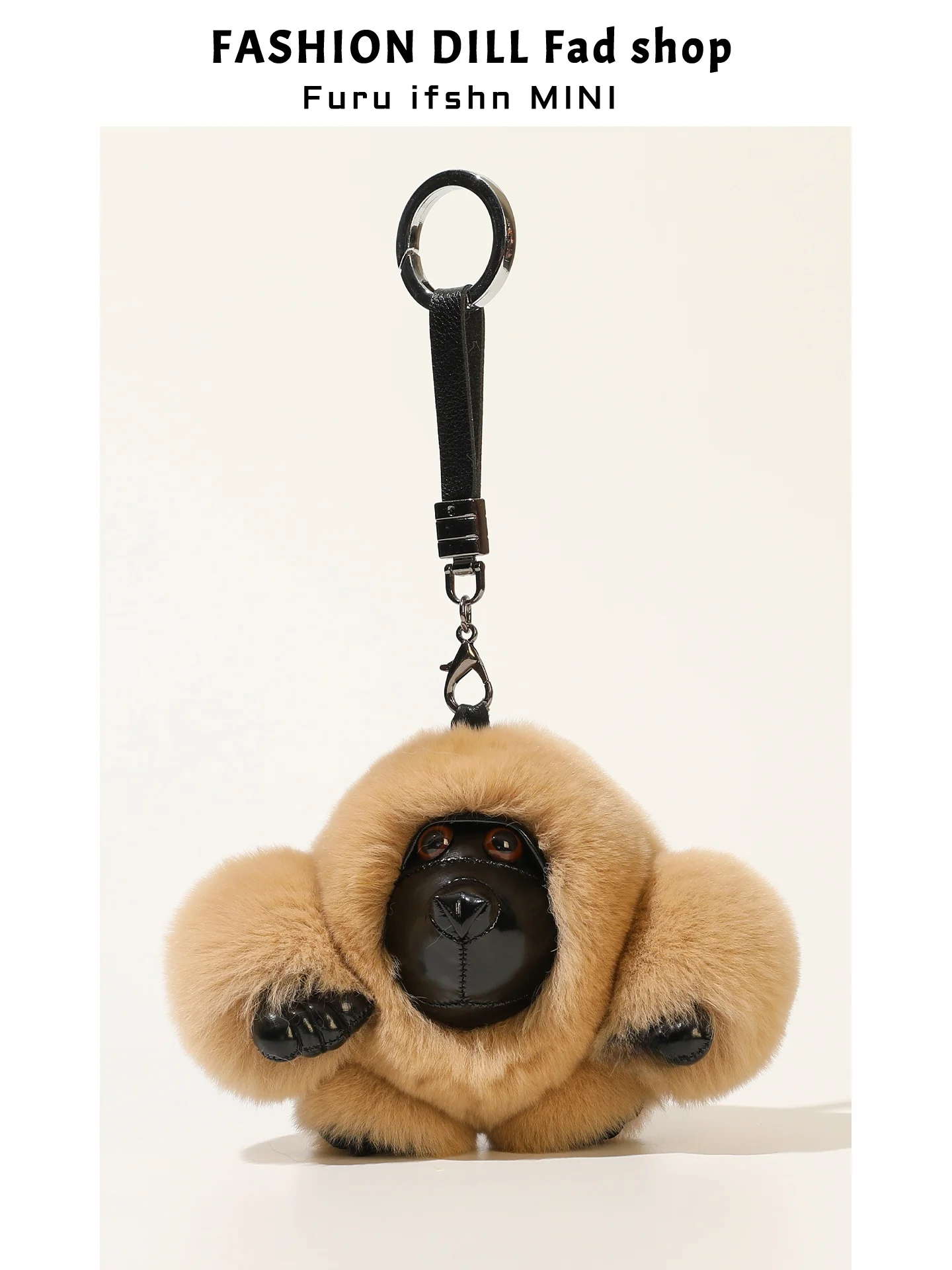 Adorable Plush Gorilla Keychain Bag Charm Cute Rabbit Fur Monkey Toy Doll Bag Pendant Decorative Accessory by Qiu Xiaojiang