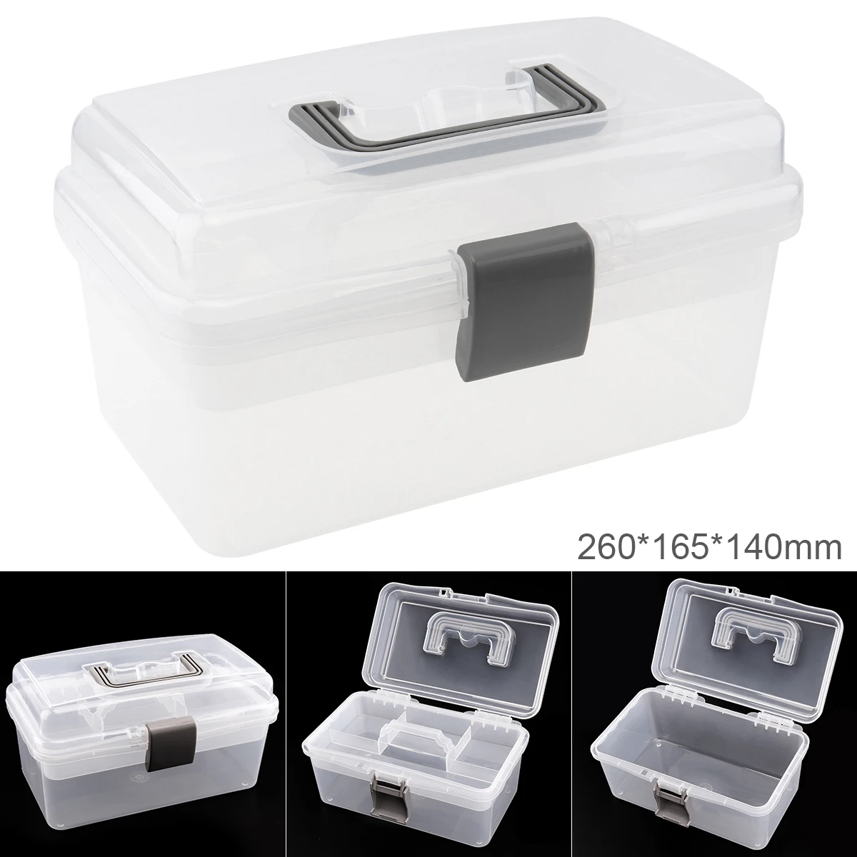 10 Inch Transparent White PP Plastic Double-layer Storage Tools Box with 260mm Length and 165mm Width for Hardware Accessories