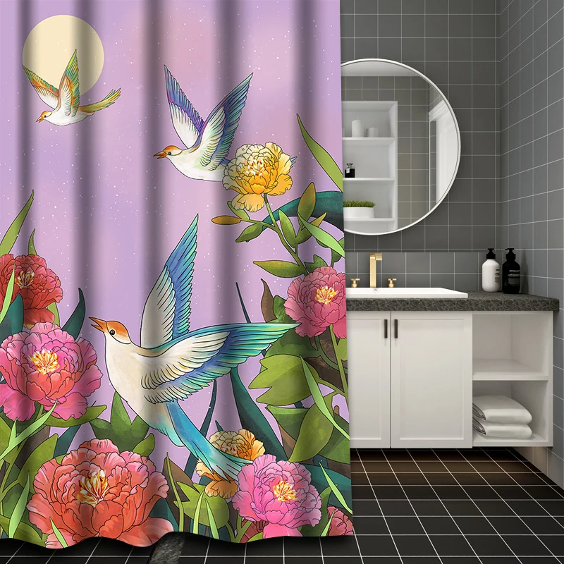 Beautiful Flowers And Birds  Bathing Curtain  Bathroom Shower Curtain Waterproof With 12 Hooks Home Deco Free Ship