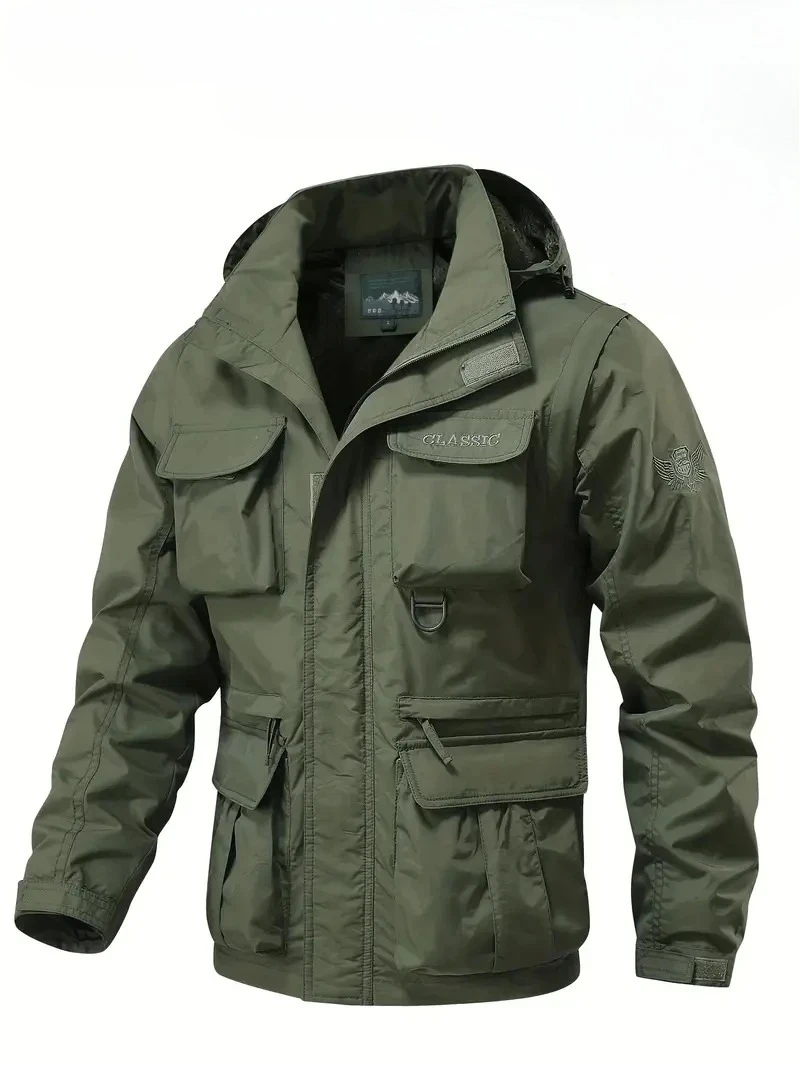 

Новая осенняя съемная ветрозащитная куртка с капюшоном и рукавами, подходящая для активного отдыха, мужская повседневная водонепроницаемая куртка с несколькими карманами, жилет