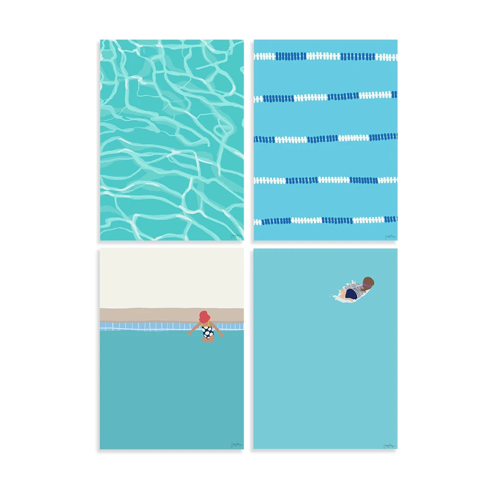 Families Swimming Art Print，Boy Jumping into Pool Print，Swimming Art Print