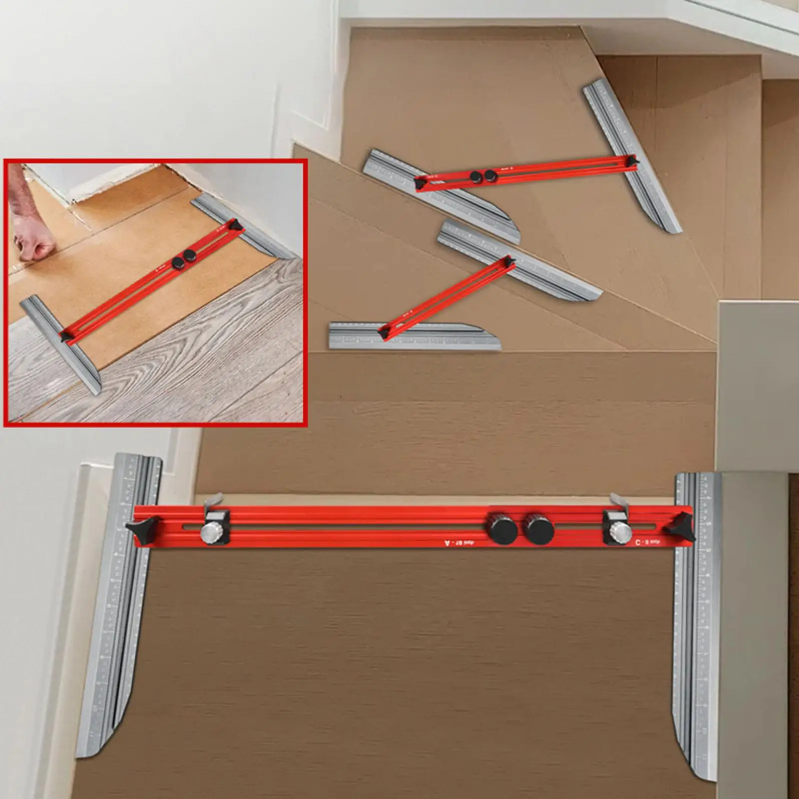 Stair Tread Template Tool Professional Shelf Scribe Tool Stair Measuring Tool Jig for Risers Wall Partitions Shelf Floor Stairs