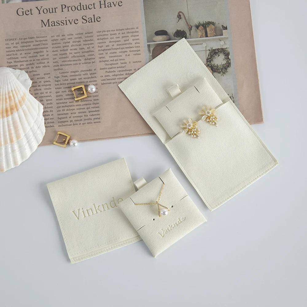 Microfiber Suede Envelope Jewelry Necklaces Packaging Bags with insert Pad Card Jewelry Pouch Customized Logo for Earring Holder