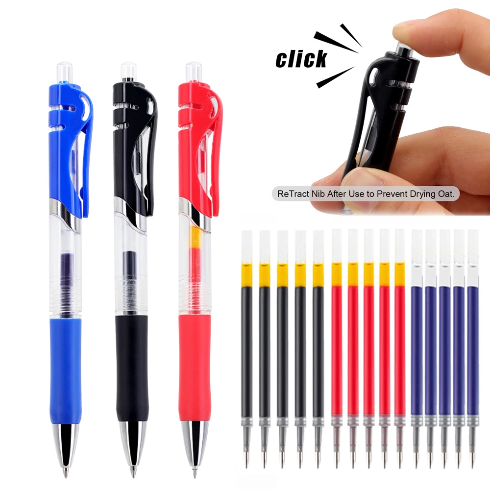 

Набор выдвижных гелевых ручек: черные, красные, синие чернила, 0,5 мм, со сменными стержнями, для офиса и школы, канцелярские товары