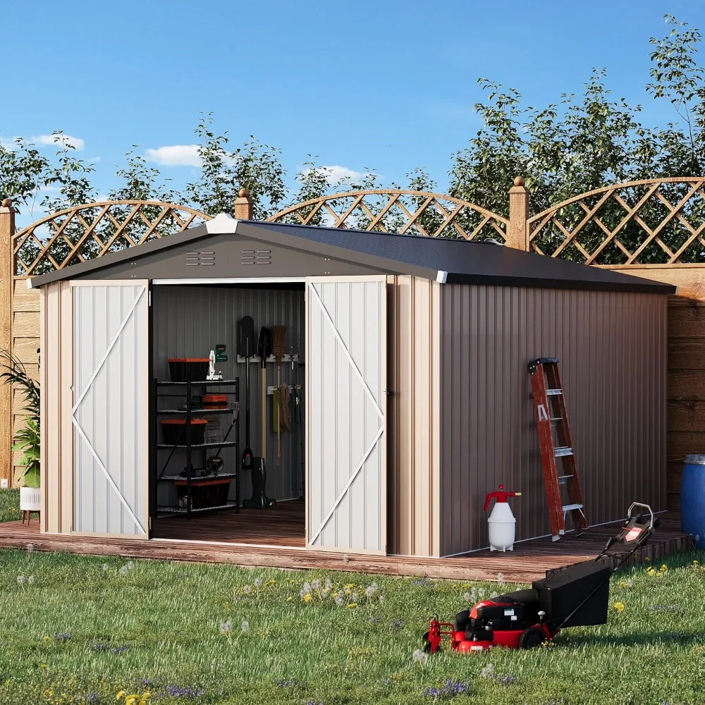 

Shed 10' x 12' Storage Shed Large,Metal Sheds & Outdoor Storage 10x12, Lockable Outdoor Shed Utility and Tool Storage for Garden