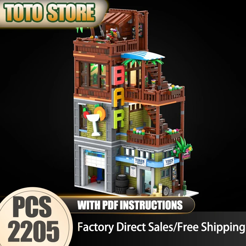 

Moc Building Bricks Коктейльный бар и магазин шин Модель Технология Модульный городской блок с видом на улицу Игрушка DIY Сборка Рождественский набор Подарок