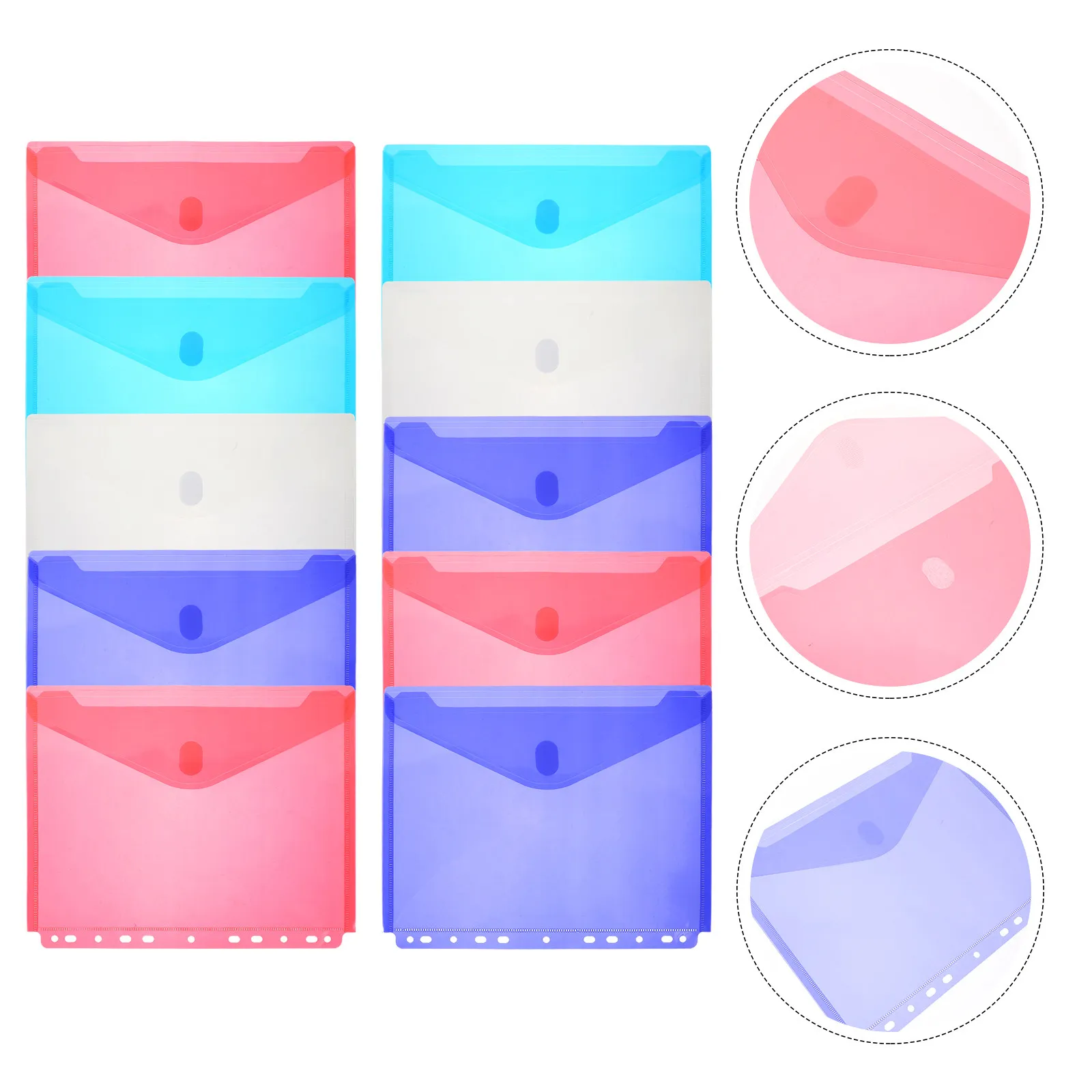 

10Pcs Premium Transparent Plastic Document Bags with Snap Button Large Capacity File Folders for Receipts Coupons Tickets