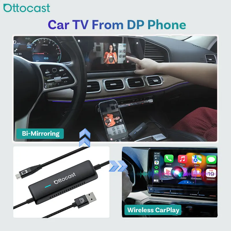

Car TV Box From DP Phone Bi Mirroring for Ford Chevrolet Toyota Honda Wired CarPlay Car 27W Charging Wireless CarPlay Adapter