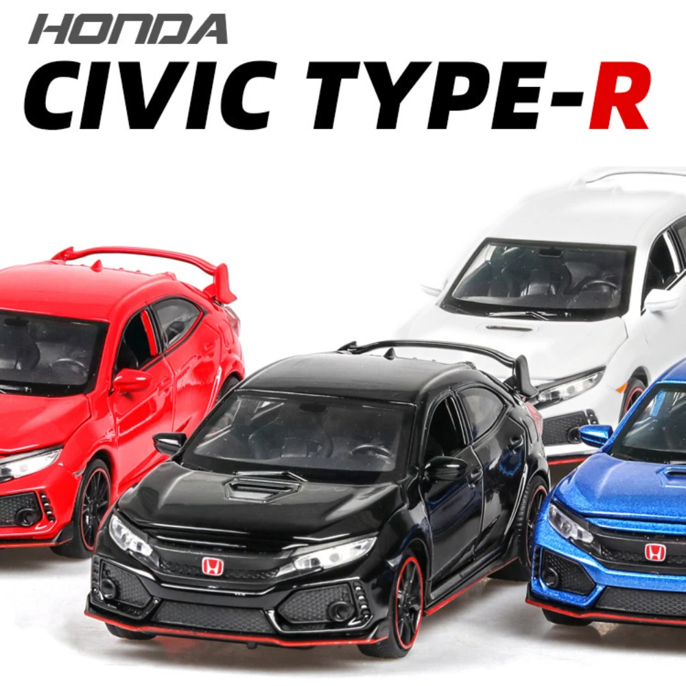 Coche de juguete de aleación de TYPE-R para niños, modelo de coche de juguete de Honda CIVIC 1:32, fundido a presión, con luz de sonido, vehículos