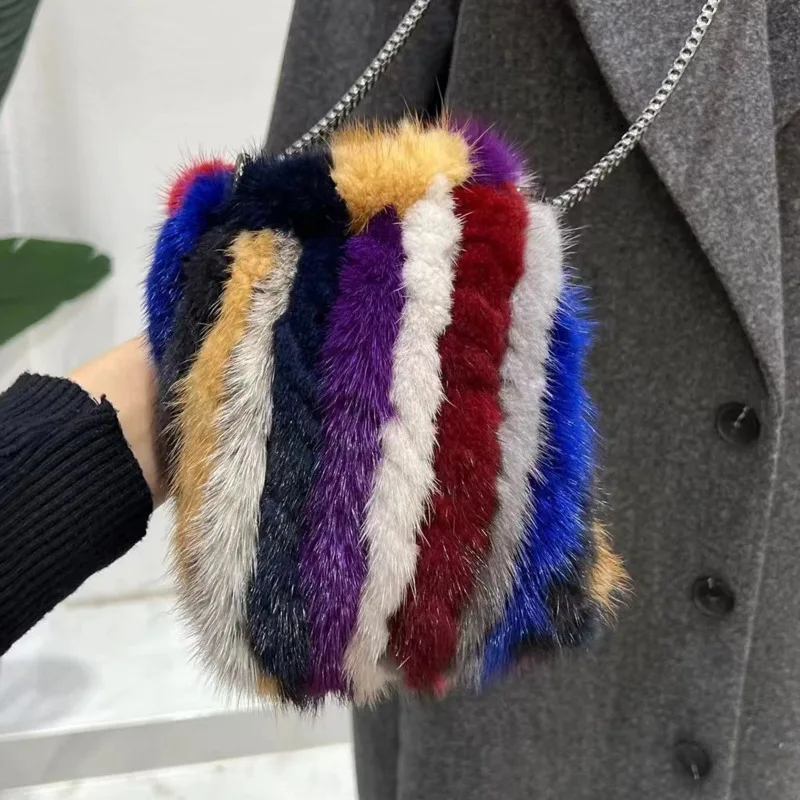 

Real Mink Fur Bag Crossbody Bags For Women Messenger Bag Small Phone Bag Lady Shoulder Bags Natural Mink Fur Purse HandBag