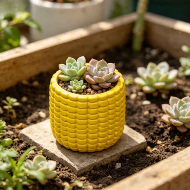 Corn Kernel Textured Small Flower Pot, Corn‑Shaped Window Sill Planter for Succulents Mini Green Plants