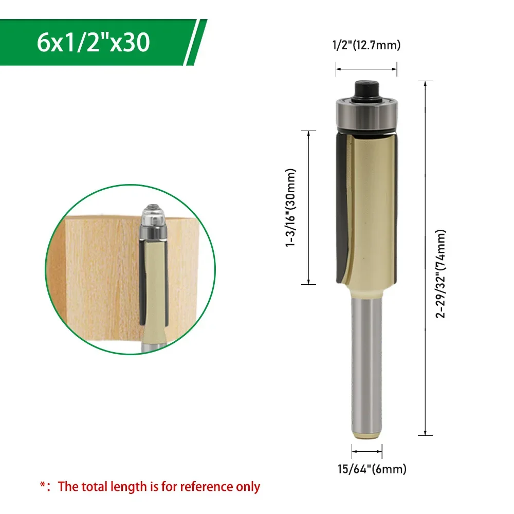 LAVIE 1 Stück 1/4 Zoll & 6 mm Schaft-Holzfräser, professioneller Gold-Trimmfräser für Bündigfräsen und Nutenfräsen H060160620GD – Detail 11