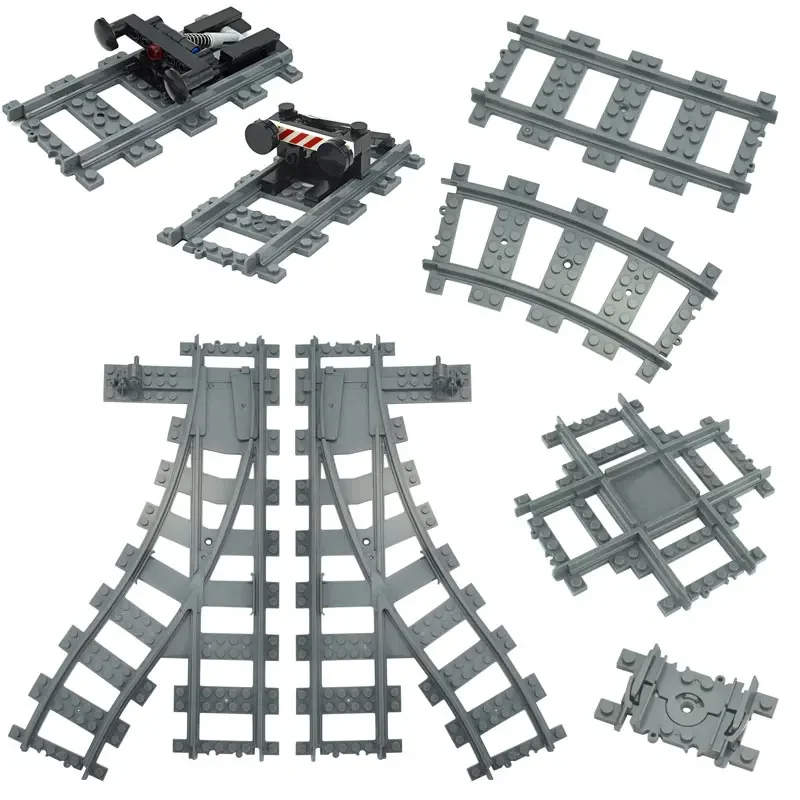 مفتاح عبور مسارات قطار MOC-City ، مرن متداخل ، سكك حديدية مستقيمة ومنحنية ، طوب مكعبات بناء ، ألعاب إبداعية تصنعها بنفسك #3