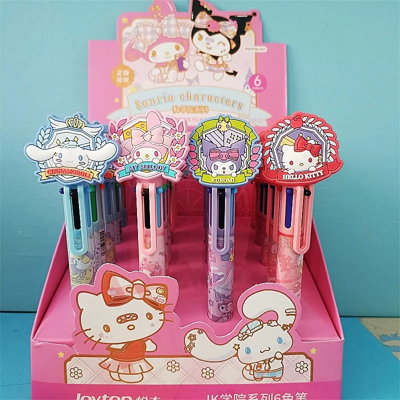 4pcs/20pcs Sanrio 6-colour Press Pen Cartoon Hello Kitty Kuromi Melody Cinnamoroll Multi-colour Biros Student Stationery