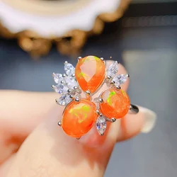 Beautiful Natural Orange Fire Opal Three Stone Ring 925 Sterling Silver Birthstone Fire Opal Engagement Promise Rings For Women