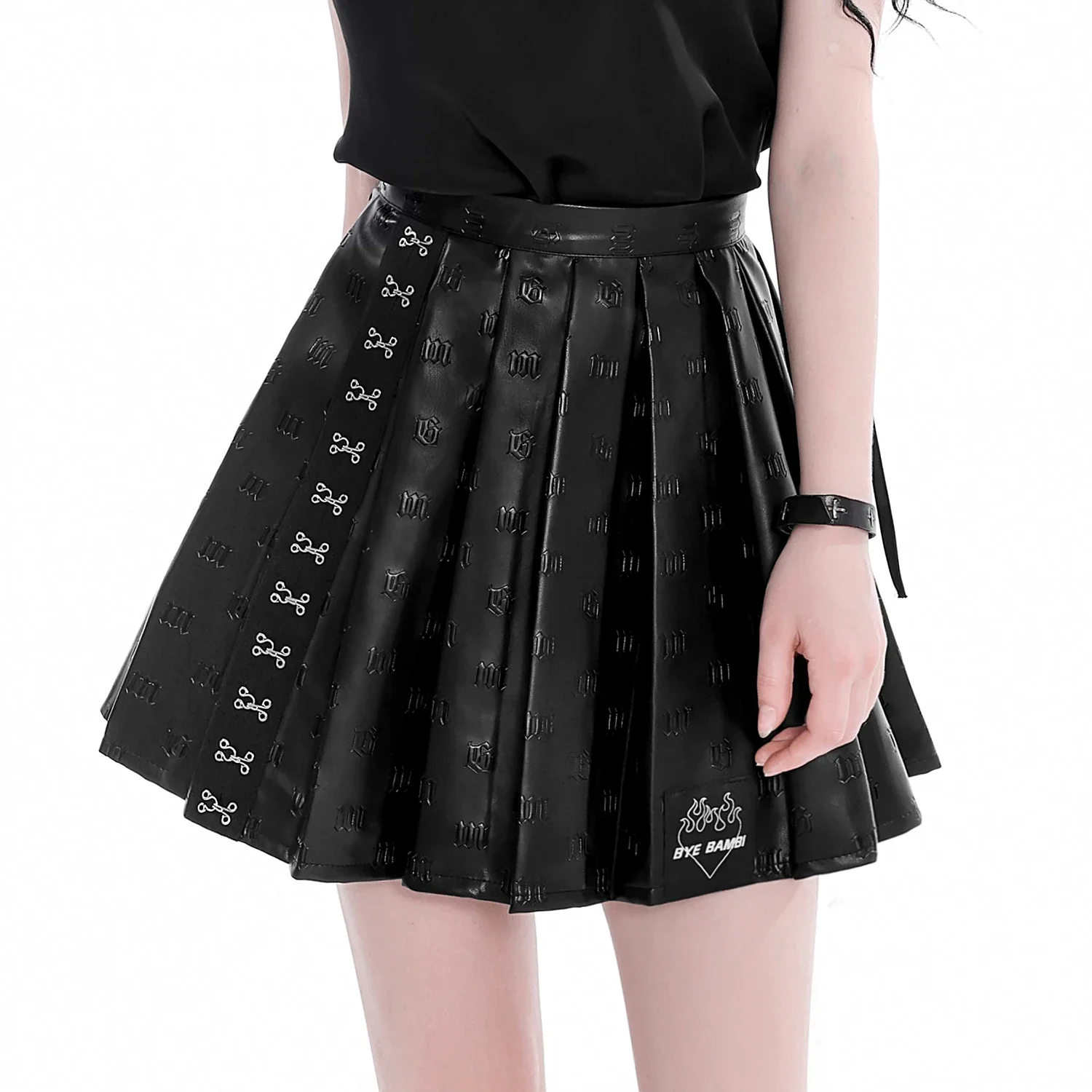 

Gothic Harajuku Punk Skirt for Girl, Black Willow Nail PU Skirt, Sexy Hip Hop Mini Printing Skirts, New Fashion, Autumn