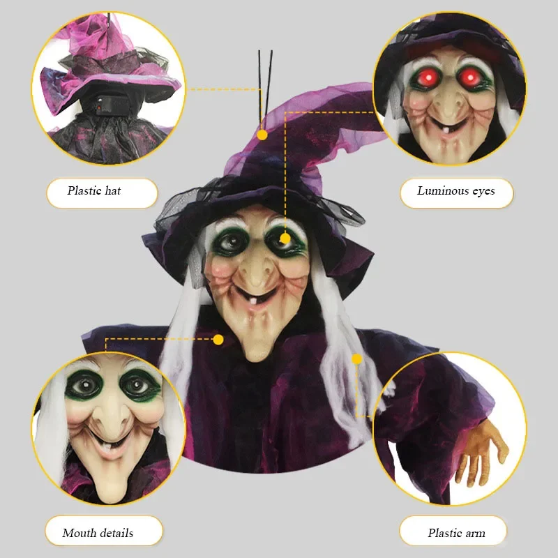 Hanging Ghost Witch Horror Pendant Cloth Voice-activated Costume Party Haunted House Decoration Room Escape Prop