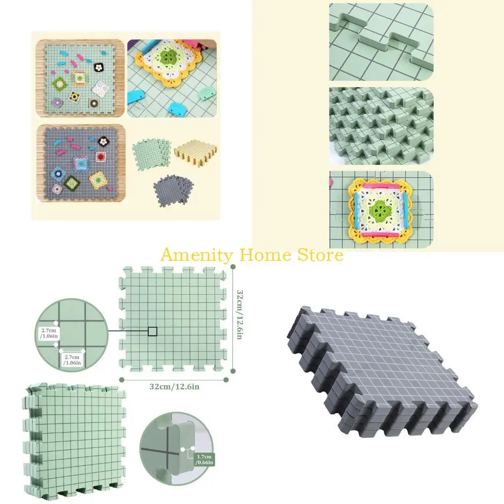 

F26C 4Pcs 12.6x12.6Inch Gridded Foam Knitting Blocking Mat For Granny Square Making
