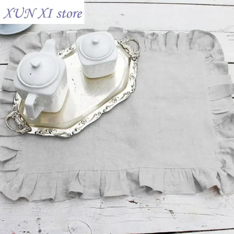 

4PCS Ruffle Edge Linen Napkins,Restaurant Wedding Dinner Solid Color Cloth,Pure Linen Classical Custom Home Table Napkin